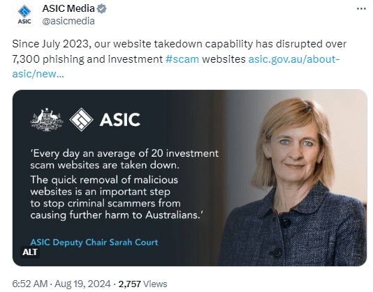 ASIC shutdown scam websites